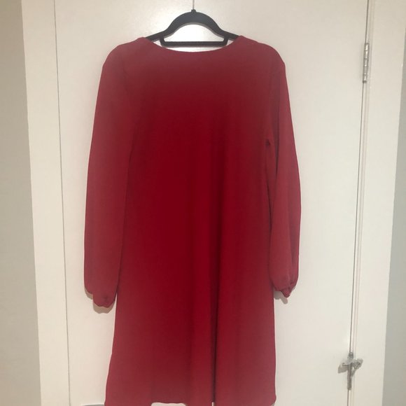 NWT A by Amanda Uprichard Balloon Sleeve Red Dress with V-Neck - Shift - Picture 7 of 8